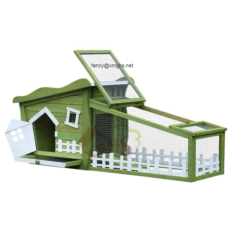 middle size customized fast delivery green and white fir wood cedar metal wire rabbit hutch small animal cages