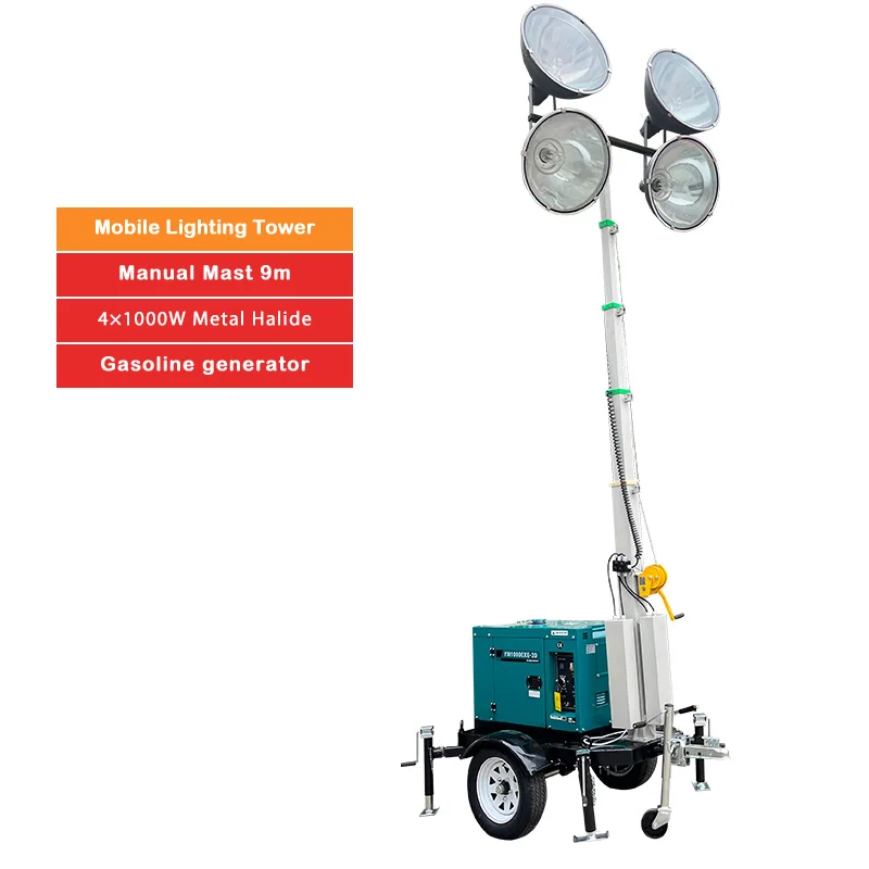 Good Price 8KVA Diesel Trailer Construction Sites Lighting Tools 4 1000 Watt LED Mobile Lifting Light Tower