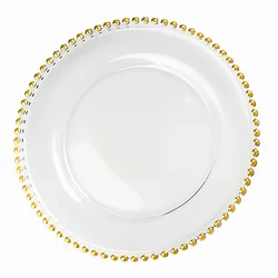 13 inches Wholesale Wedding Charger Plates Tableware Glass Dishes Gold or Silver Rimmed Glass Charger Plate Dinner Plate
