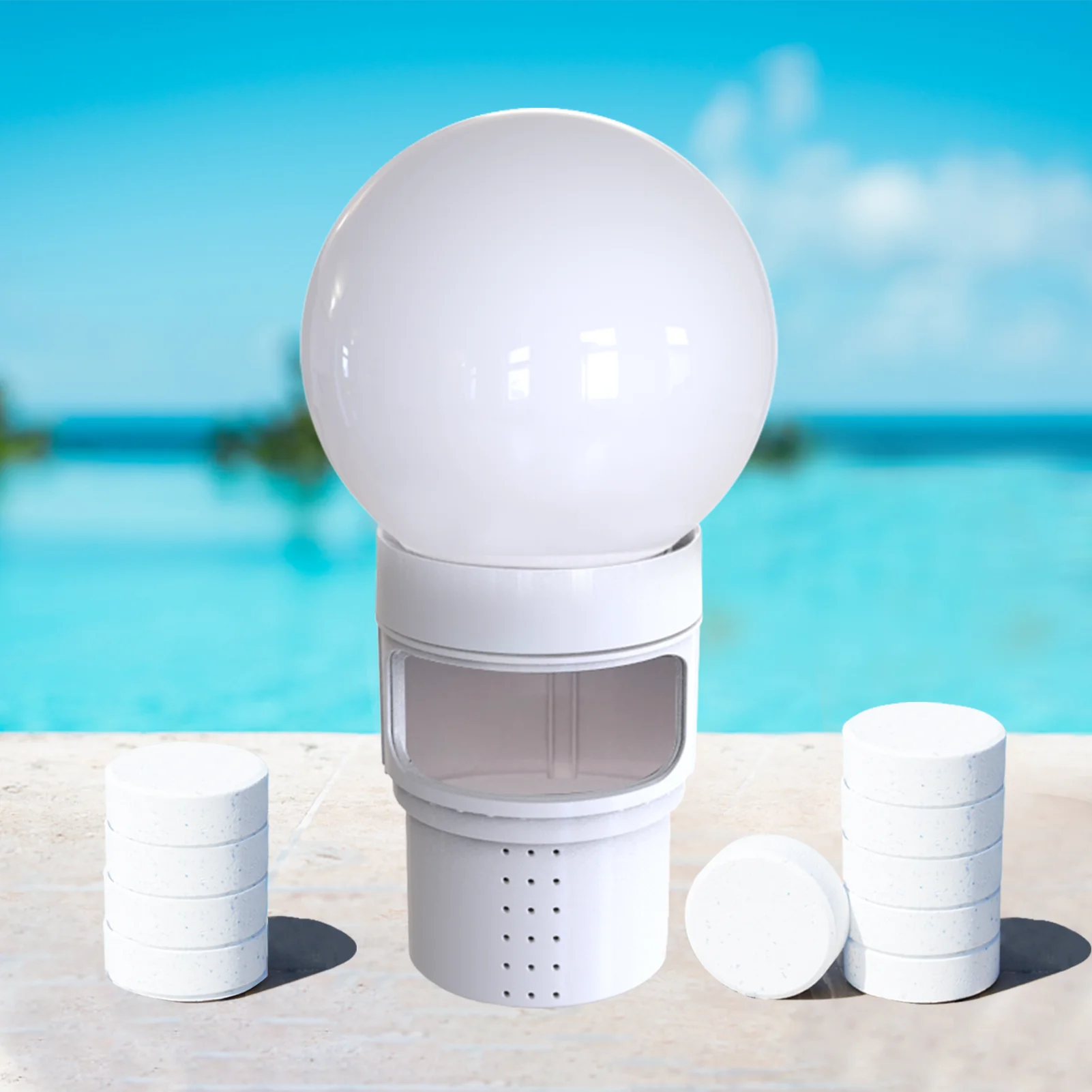 Anti-Sinking Pool Chlorine Dispenser Floater with Colorful Solar Ball Lights Floating Pool Chlorinator for Hot Tub