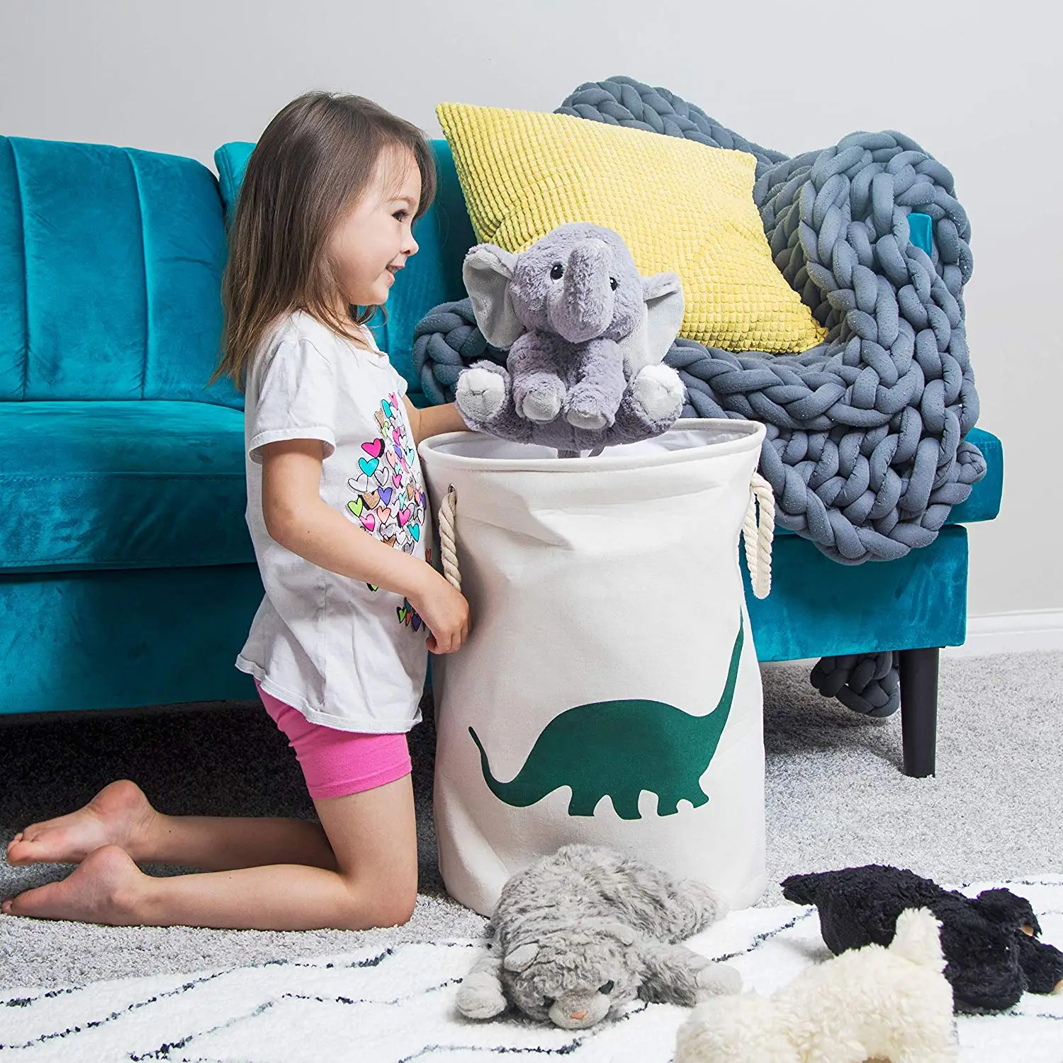 KUYUE printing cotton canvas cloth Collapsible laundry basket for storage