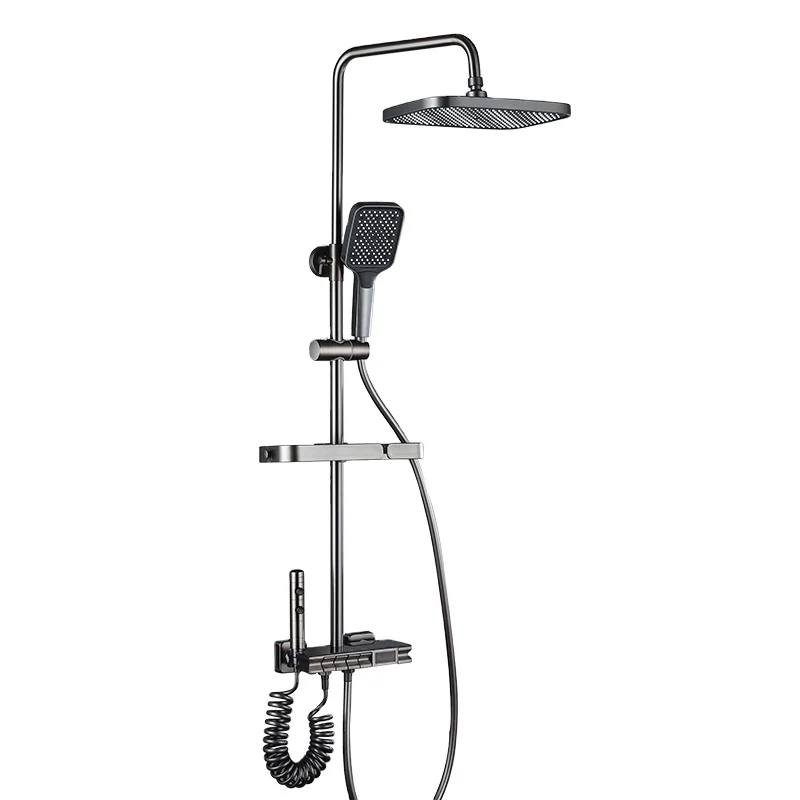 Piano key design thermostatic digital shower system solid brass metal gun grey exposed shower faucet set bathroom
