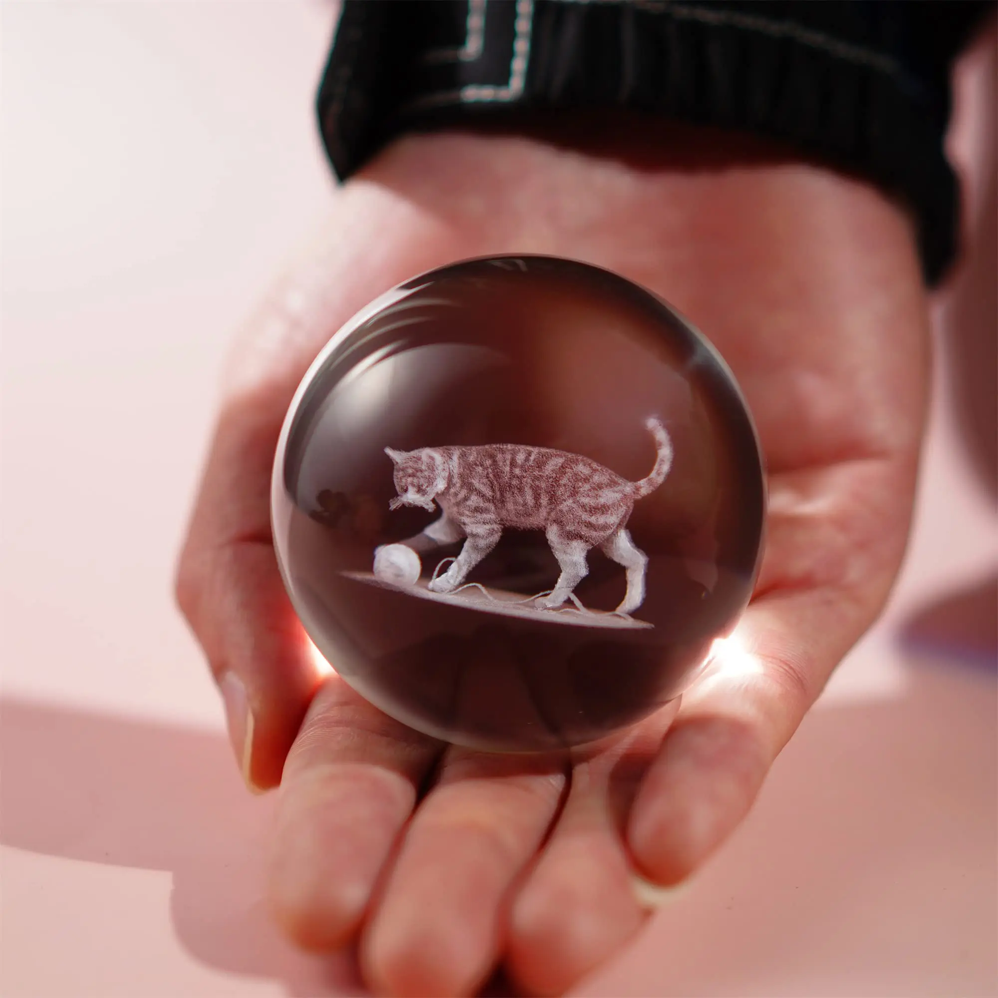 3D Crystal Ball 2.4inch Laser Engraved Animal Figurine Collectibles Paperweight Glass Decorative Full Sphere with Stand