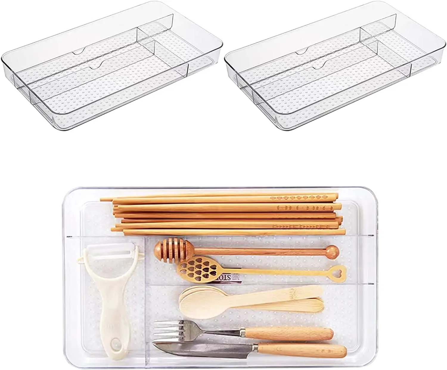 Clear Plastic Desk Drawer Organizer Tray 4 Sections Bathroom Office Kitchen Storage Bins Container for Dresser Cosmetics
