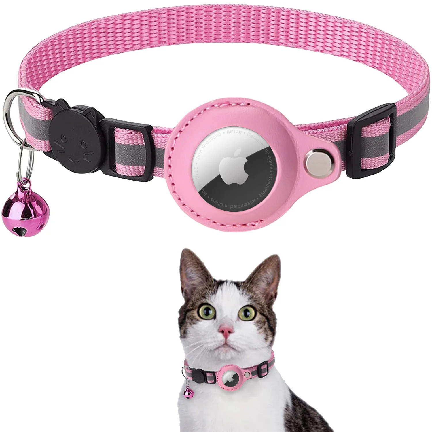Pet Collar Training Safety Buckle Reflective GPS Airtag Cat Collar