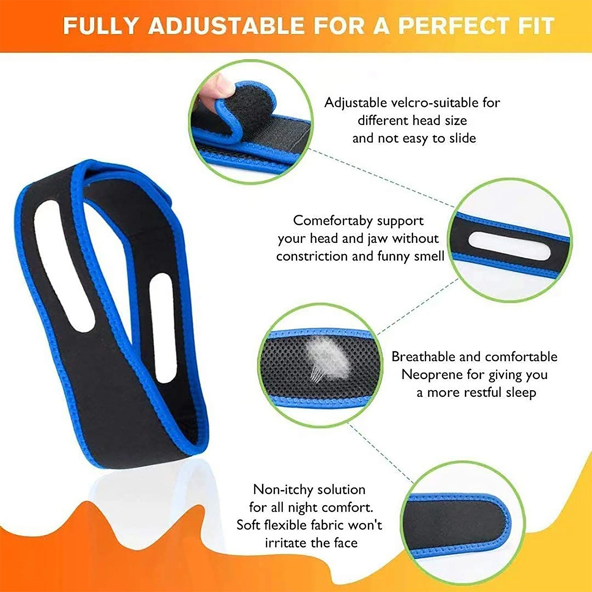 Anti snore sleep deep guard stopper aid device adjustable chin strap