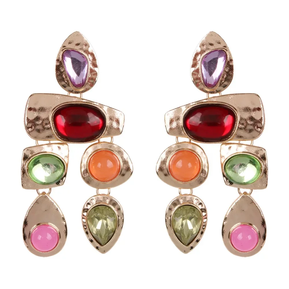 Fashion jewelry women brands natural gemstone diamond geometric dangle statement drop earrings gold statement earrings