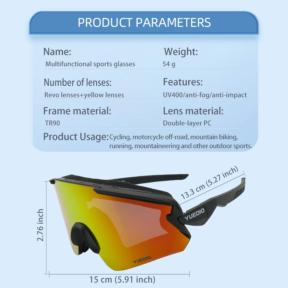 Custom Multifunctional Ski Motorcycle Goggles Anti-Fog Lenses Interchangeable Temples Strap Dual Layer Coated &Yellow Lenses