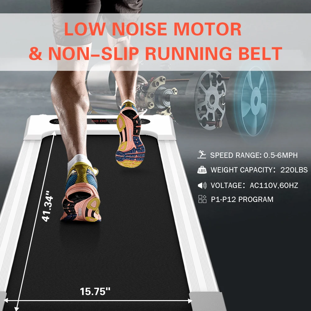 2 in 1 Under Desk Electric Treadmill Motorized Exercise Machine with Wireless Speaker Walking Jogging Machine