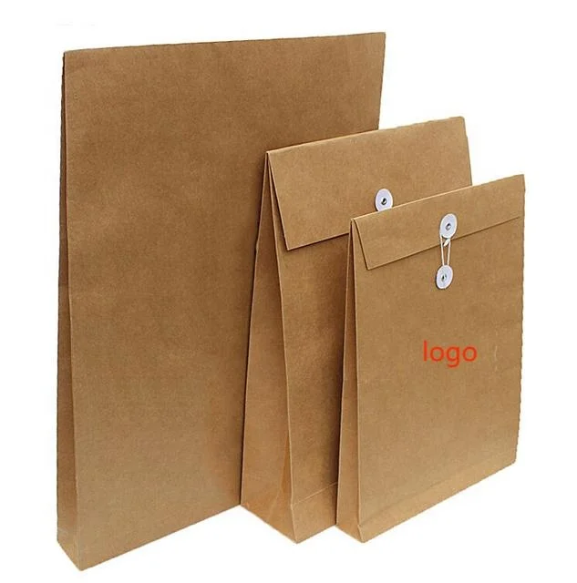 Eco friend Custom Logo Printing clothing packaging mailer envelope kraft envelope with button and string closure with gusset