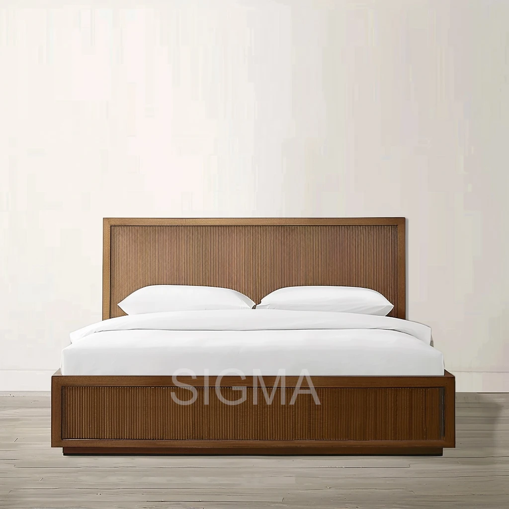 Modern Luxury bedroom furniture Sets Solid Natural Oak frame minimalist style Kind Queen Size Beds