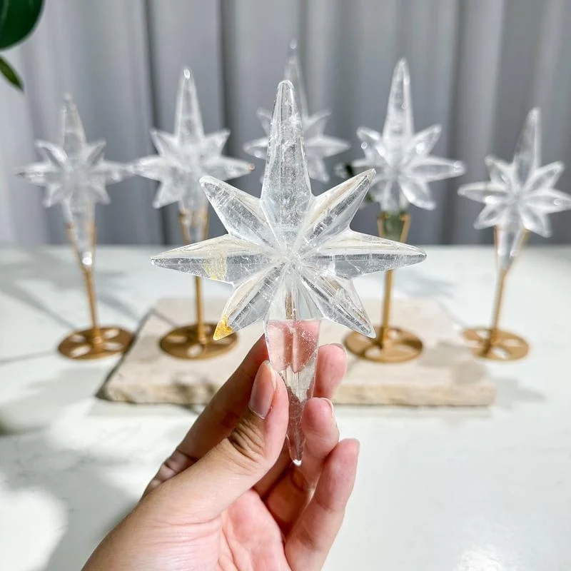 Натуральный Радужный прозрачный кварц Северная звезда кристалл Полярная Звезда большая прозрачная кварцевая резьба Кристалл Ручная Звездная Чакра Исцеление