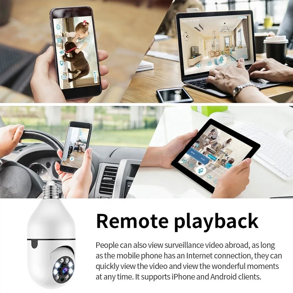 Shingel Color Night Vision Wireless Wifi Camera Smart Security Camera 1080P 360 Rotate Wifi IP PTZ Light Bulb Camera For Outdoor
