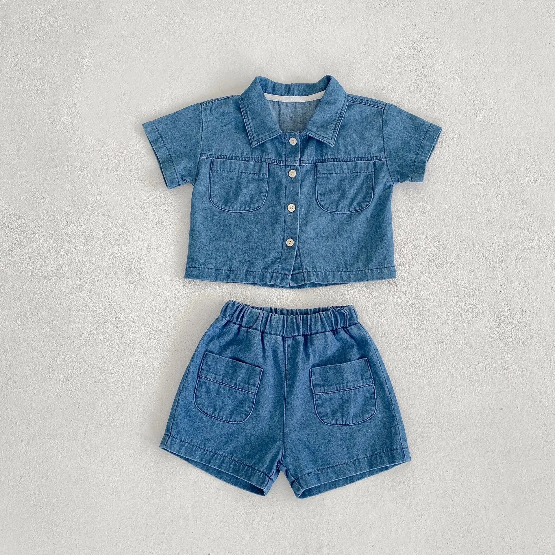 Engepapa Summer Infant Set Denim Short Sleeve children Top Shorts 2 Piece Fashion Baby Clothes