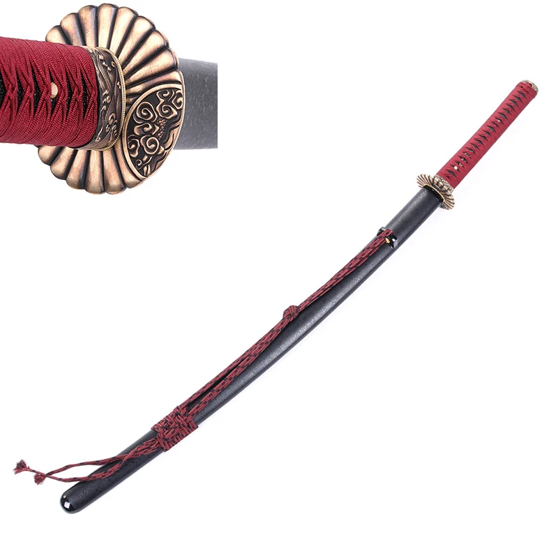 Handmade Swords Sunflower Tsuba Red Handle Real Wood Japanese Samurai Toy Swords