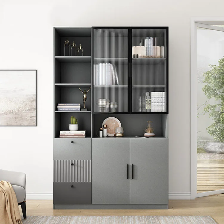 Modern Simple Bookshelf 2 3 Door Wooden Bookcase With Glass Door And Drawer