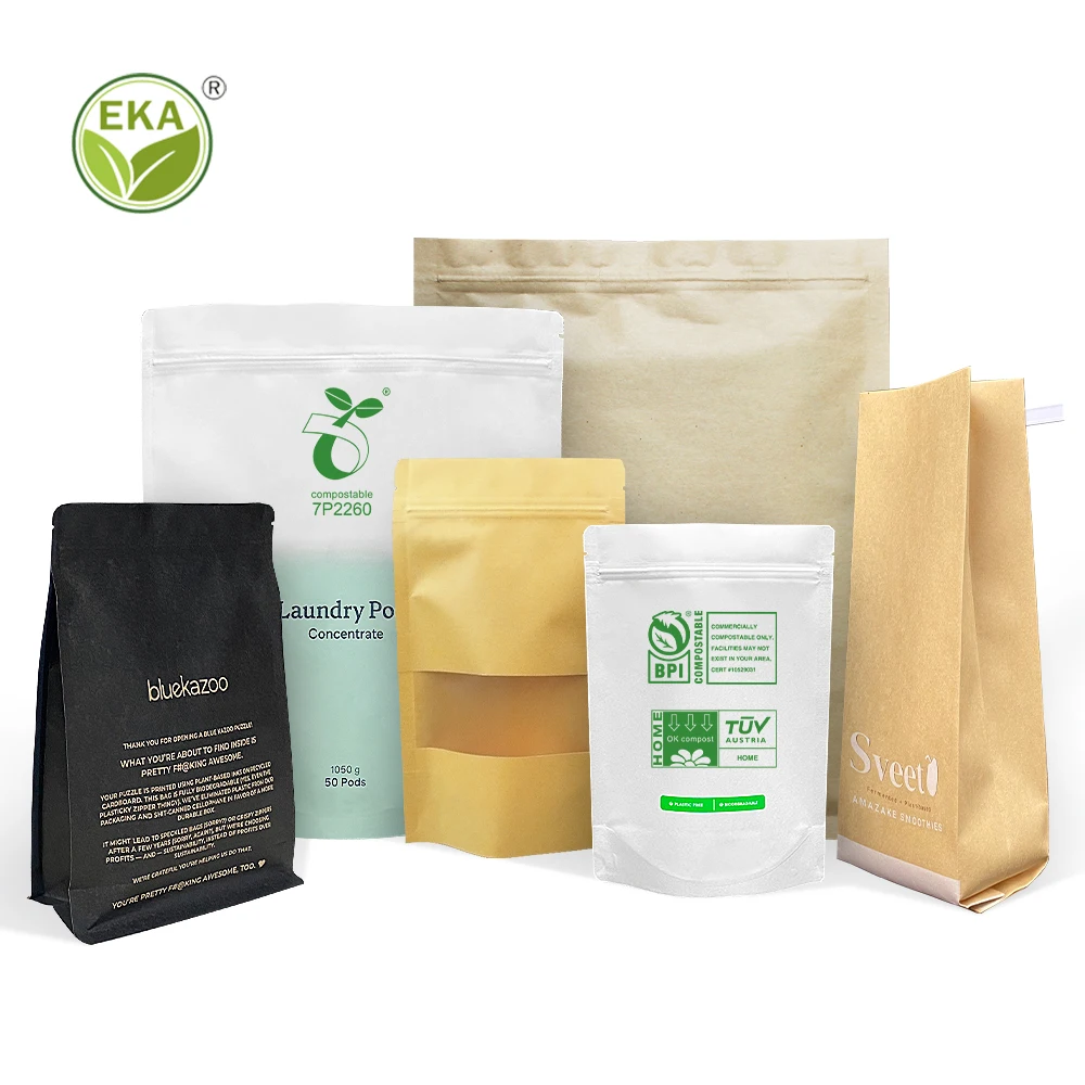 Manufacture biodegradable jewelry pouch flat bottom bolsa de papel kraft Laundry pod concentrate kraft paper bag toiletry bag