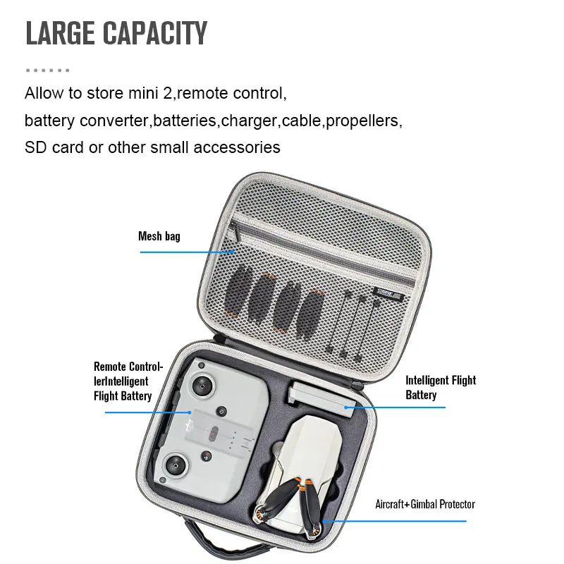 STARTRC Portable Carrying Case for DJI Mini 2 Drone RC-N1 Remote Controller and Extra Batteries Storage Bag drone Accessories