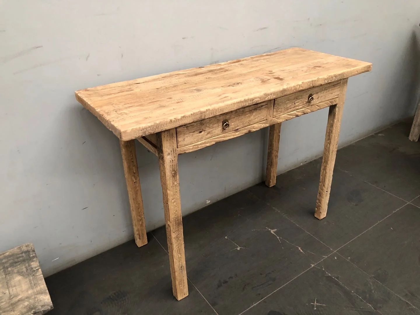 Chinese antique reclaimed elm wood vintage style natural two drawers side table