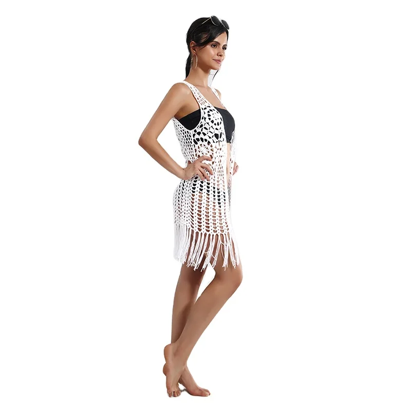 
2021 Girls Transparent Bikini White Crochet Cover Up Dress Beach Swimwear 
