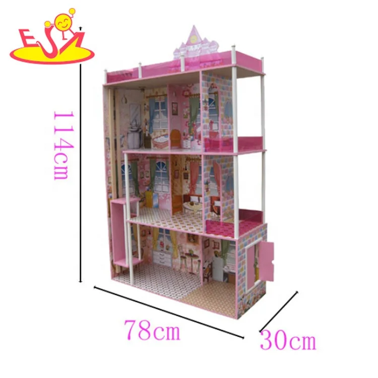 
Hot selling role play pink wooden doll dream house for kids W06A407 