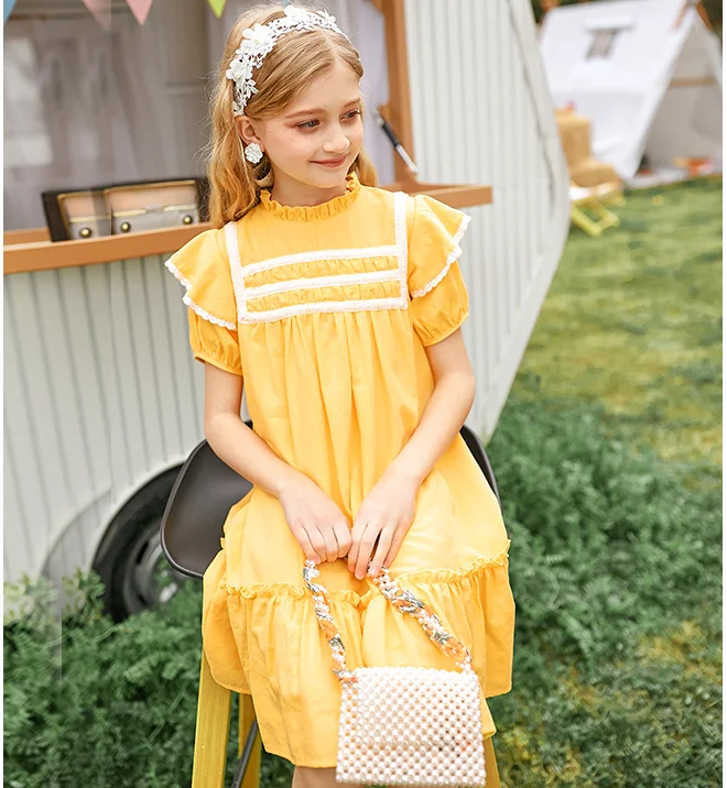 
Summer 2020 hot sale wholesale and retail short-sleeved new pure cotton frilled loose kids girl dress 