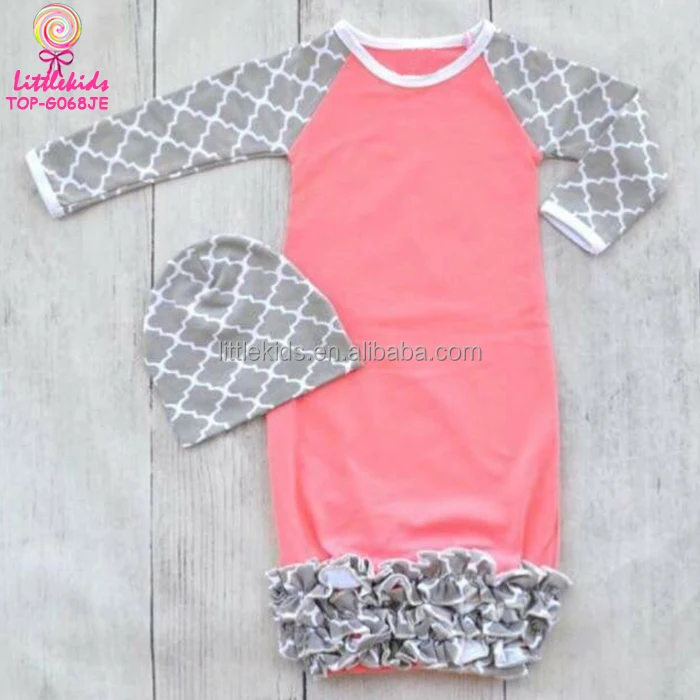 Soft Leopard Print Long Sleeve Newborn Sleep Gown Infant Baby Icing Ruffle Gowns And Hat Set