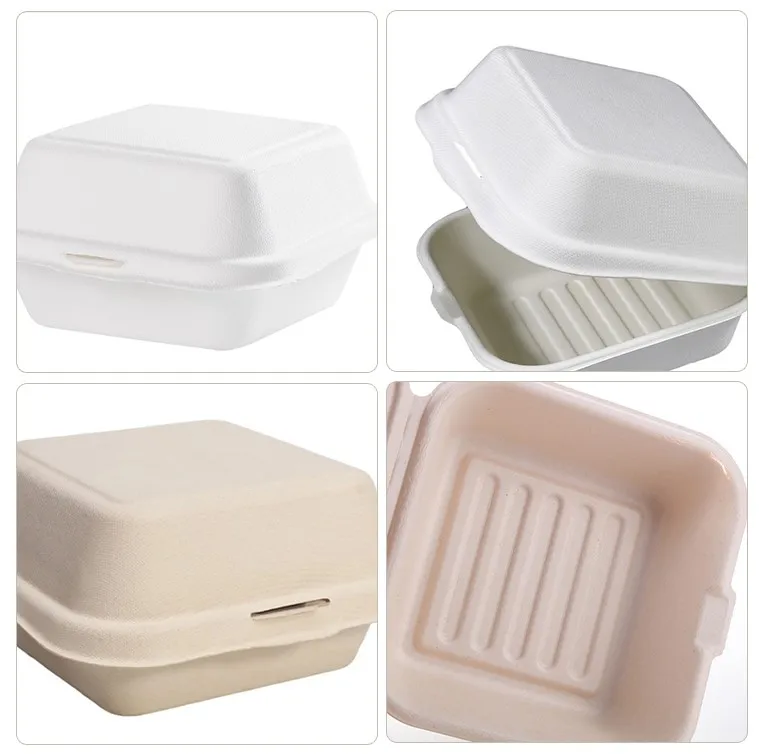 6 inch fast food takeout hamburger packing box sugarcane bagasse burger box packaging clamshell