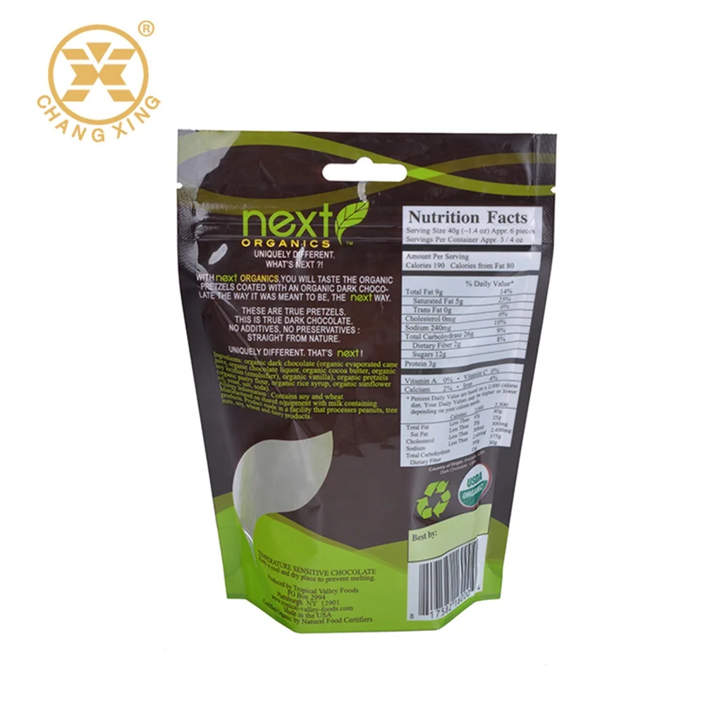 USA popularity organic dried fruit snacks bag Aluminium Stand Up organic dark chocolate coated dried fruits nuts bag