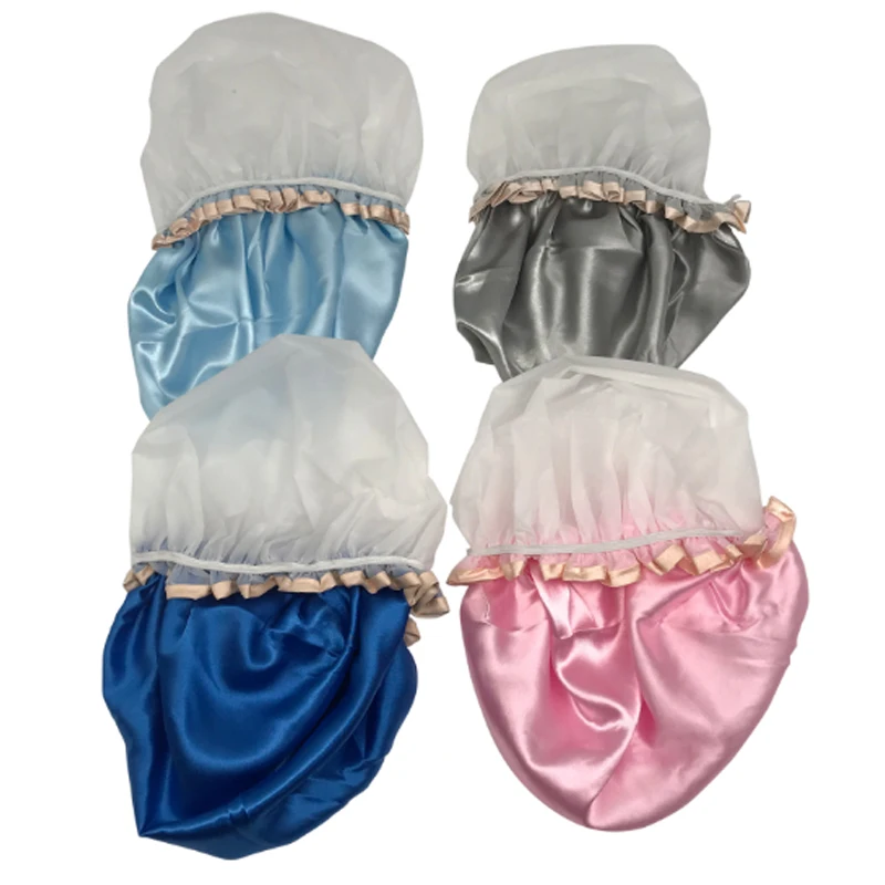 Custom Double Layers Bath Caps Waterproof Rain Hair Bonnets Plastic Shower Cap Rain Bonnets For Women Bath Accessories