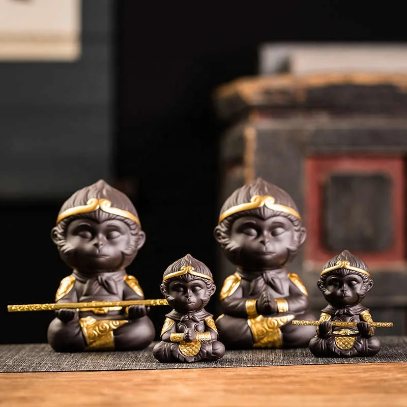 Chinese Purple Clay Kung Fu Tea Set Monkey King Tea Pet for Home Decoration Tea ceremony Purple clay accessories