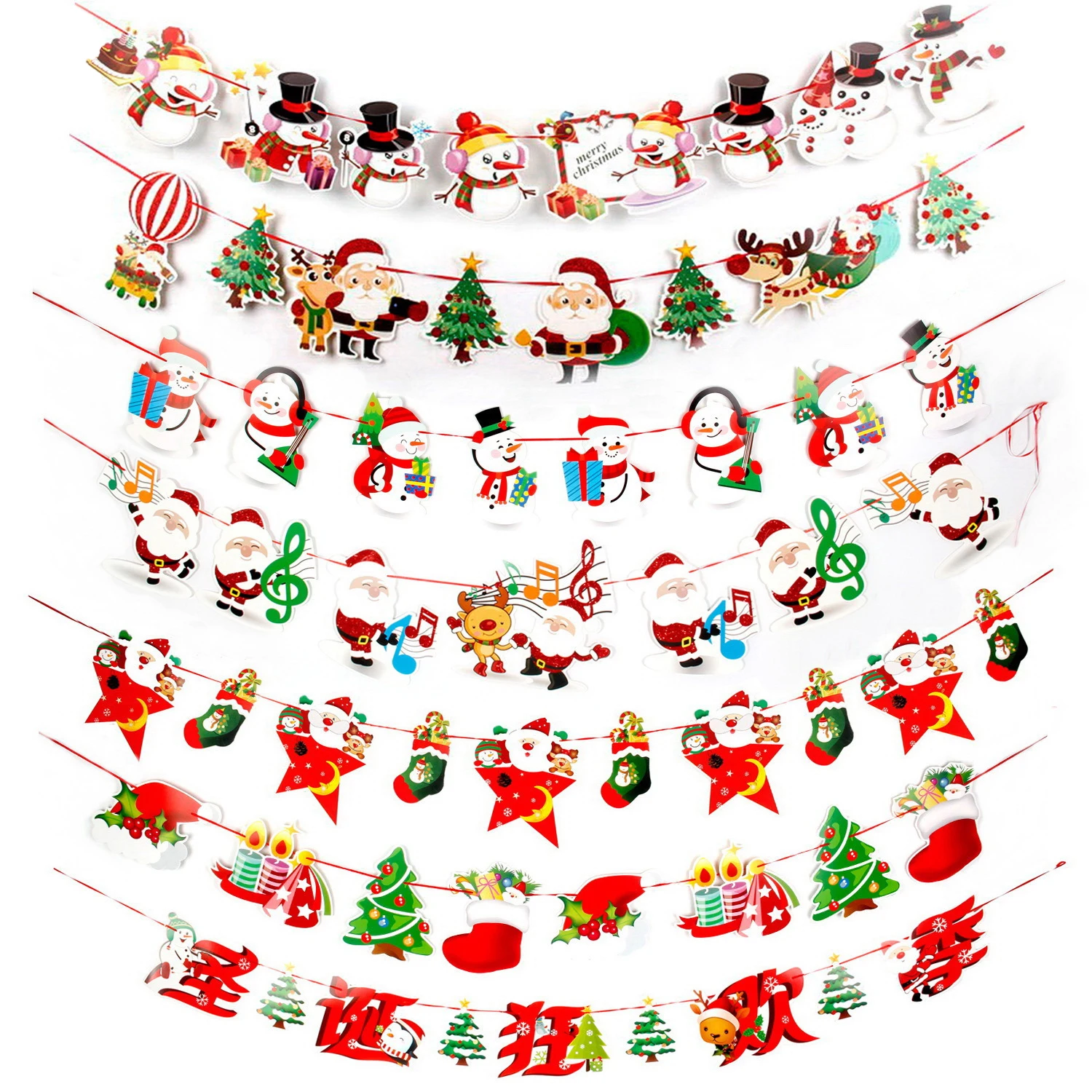 Christmas Party Decoration Banners (Pre-Strung,Upgraded Version) Flags Hanging Bunting Garland Paper Door Wall Window Ornaments
