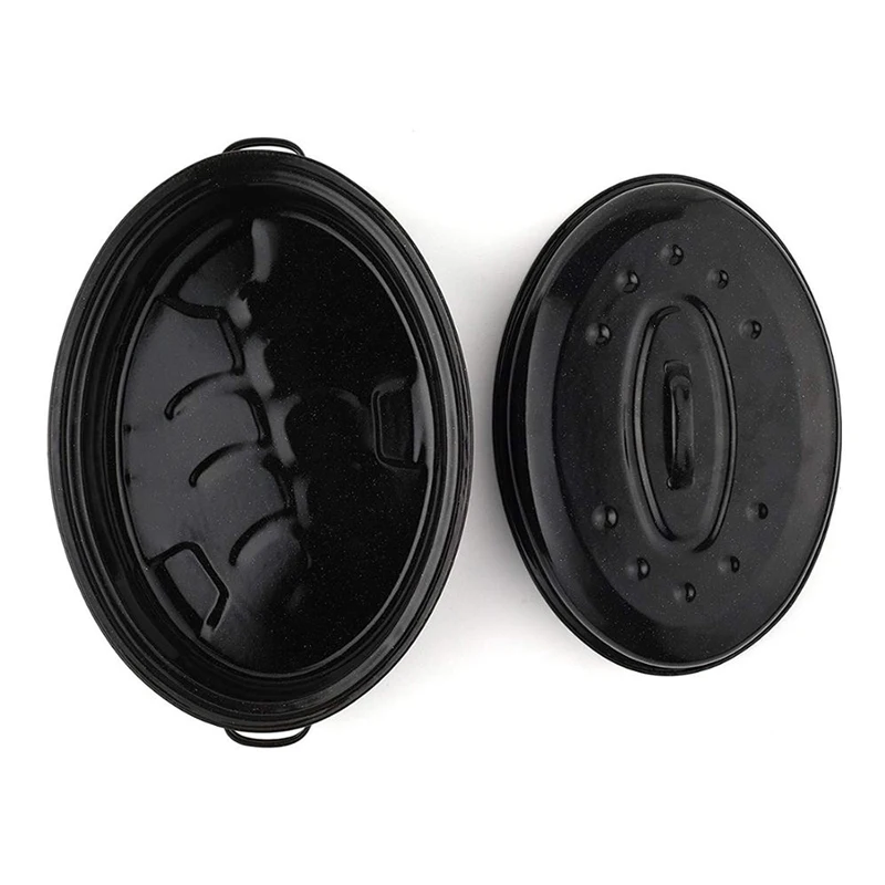 OEM  34cm 41cm 42cm 44cm outdoor camping cookware red Enamelware Chicken Fish Turkey enamel steel Oval roaster pot with lid