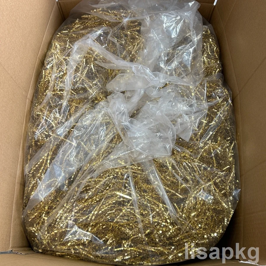 Glossy Shiny Wave Type Gold Paper Raffia Gift Box Filler Glitter Gold foil Shredded Paper for gifts makeup beauty boutique