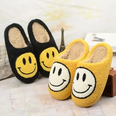 2022 Hot Sale Microterry Fashionable Fluffy Comfortable Happy Face Smiley face Home slippers for women Lady