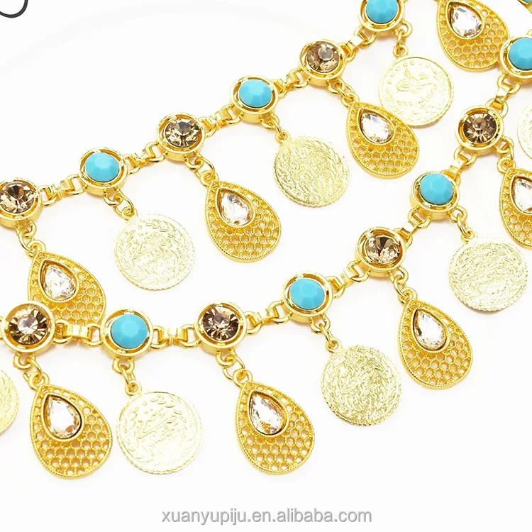 Wholesale Fashion New Bohemian Coin Tassel Waist Chain Retro Ethnic Style Alloy Dot Diamond Belly Dance Waist Ornament