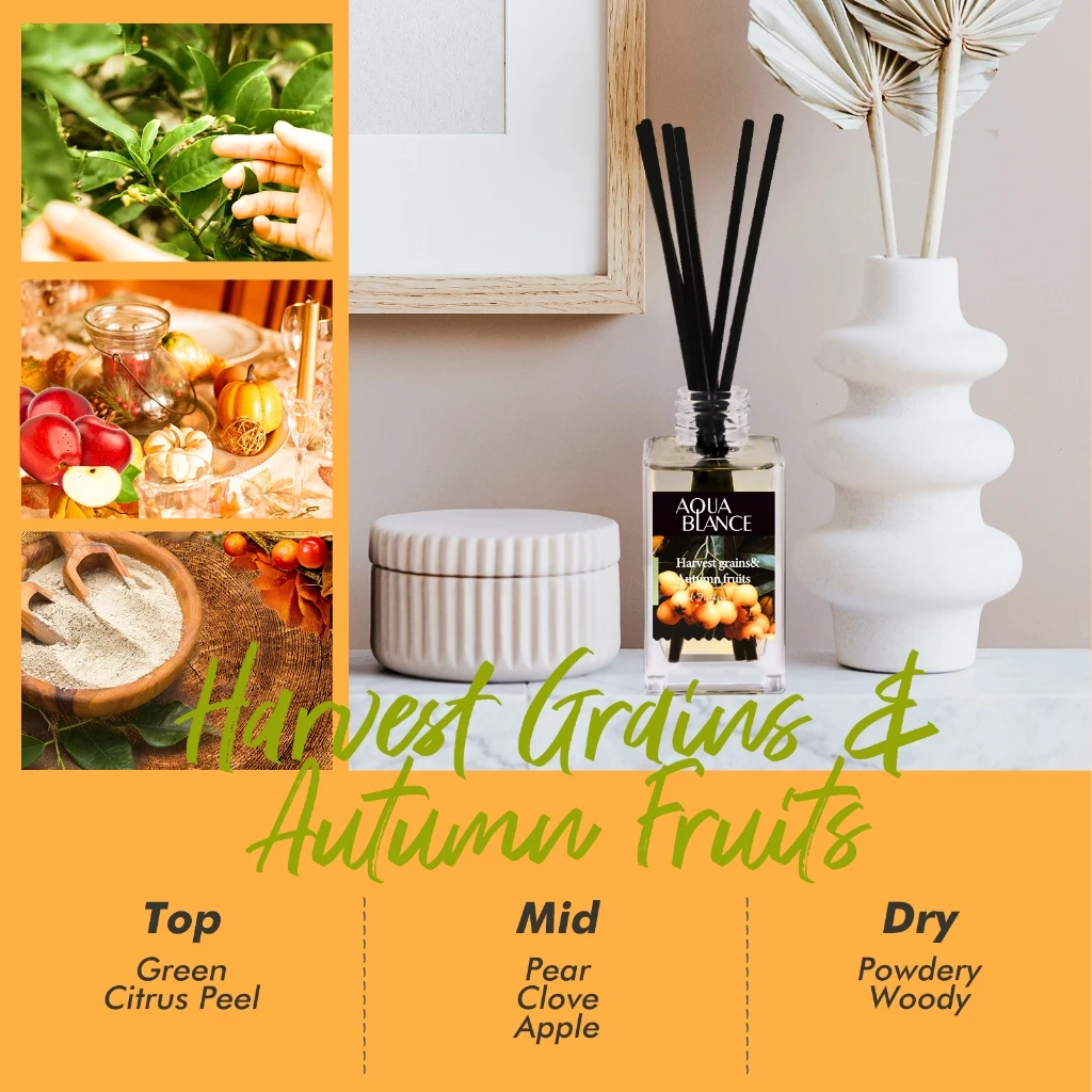 Home scent 110ml HARVEST GRAINS  & AUTUMN FRUITS reed diffuser sticks Oil Reed Diffuser