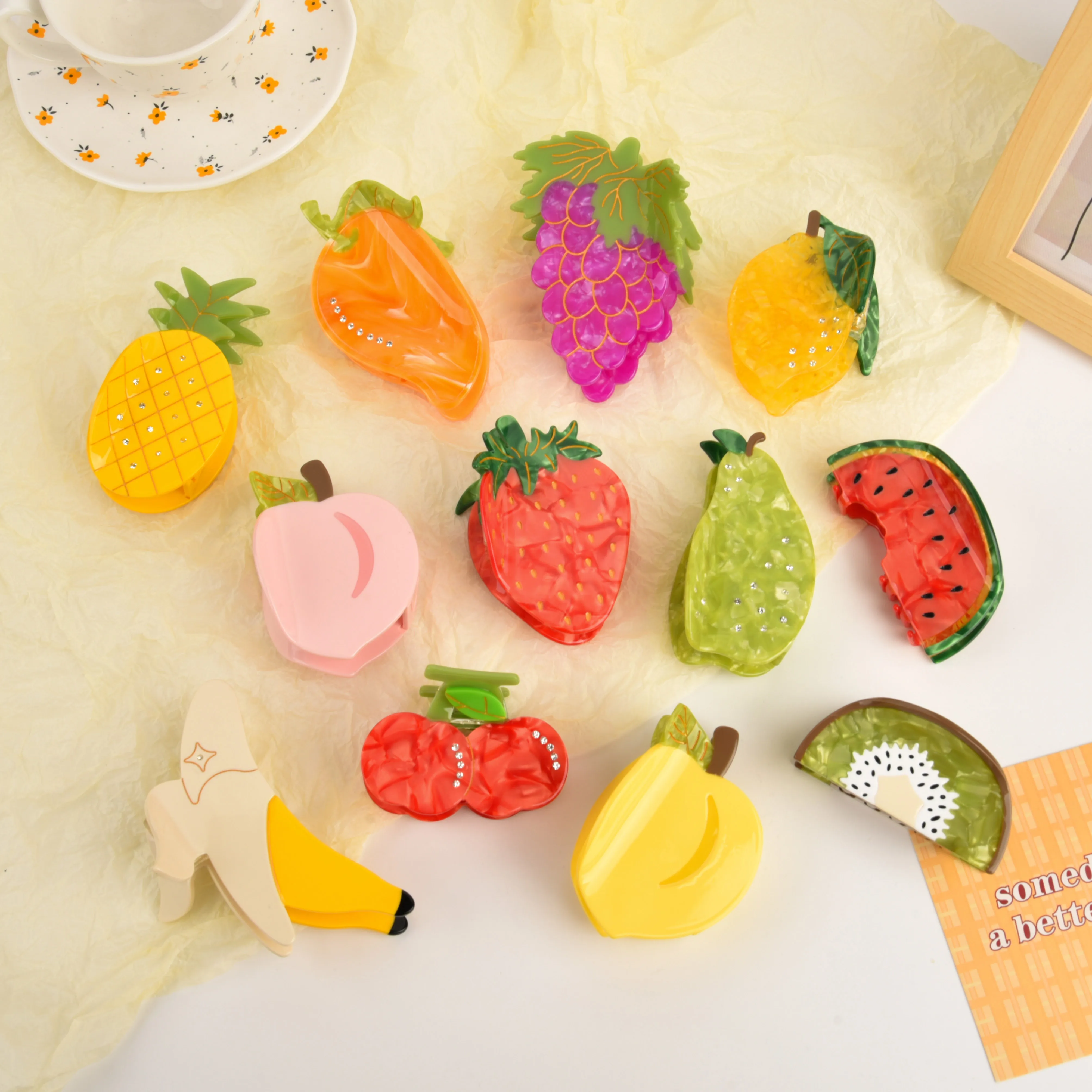 YJL customized fruit hair claw clips cute Pineapple watermelon shaped unique acetate hair ornaments claw clips