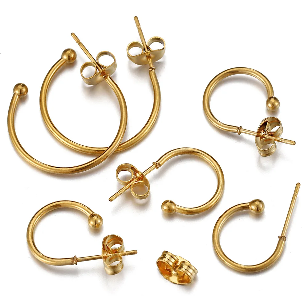 Stainless Steel C Shape Loop 18K Gold Hug Half Round Ear Post Open Jump Ring Earring Blank Fitting Base DIY For Jewelry Making