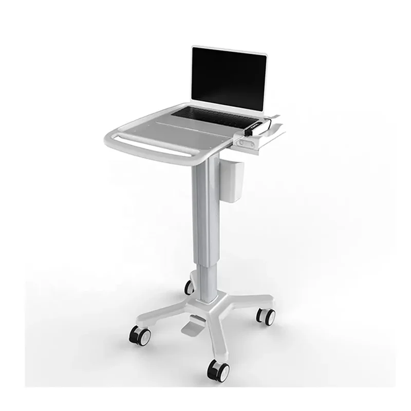 cheap price Medical trolley cart mobile computer workstation cart round basket cart mobile workstation laptop with standing desk