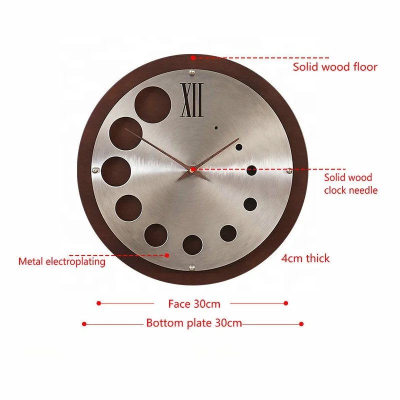 Luxury wood retro style metal dial for home decoration silent wall clock