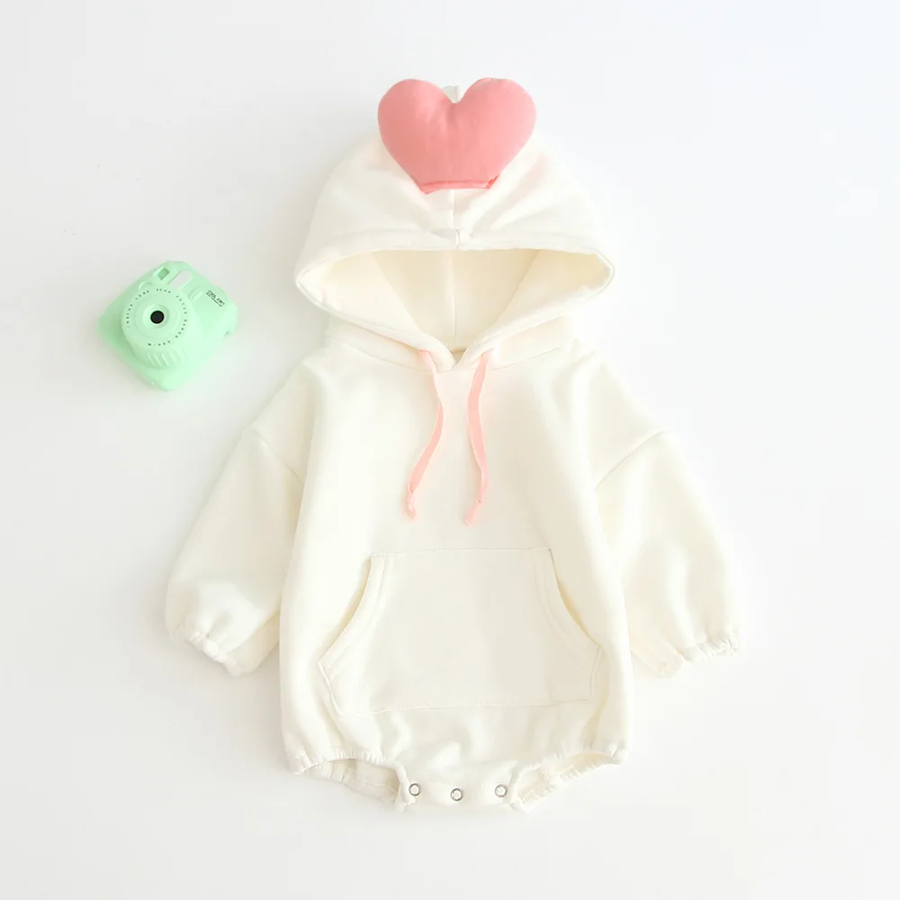 
Autumn&Winter Hare baby girl three-dimensional love plus velvet thick long-sleeved newborn winter baby girl romper 