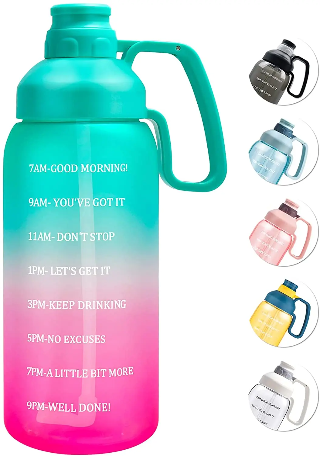 64 OZ Water Bottle with Straw Motivational Half Gallon Water Bottles with Times to Drink BPA Free 2L Sports Large Water Bottle