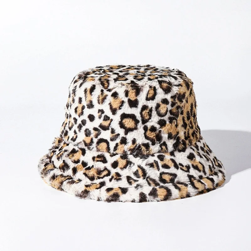 Winter Warm Gradual Leopard Pattern Fisherman Hat with Fake Fur Warm Ear Protect Adjustable Basin Hat Wholesales