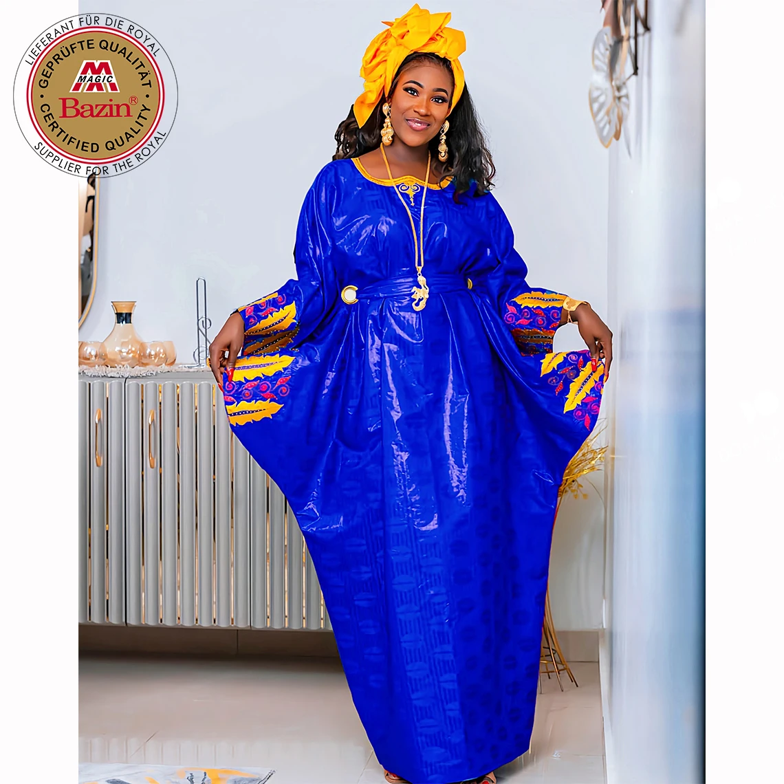 Blue Original Guipure Bazin Riche Dresses For African Women Dashiki Robe Traditional Wedding Party Long Dresses With Bazin