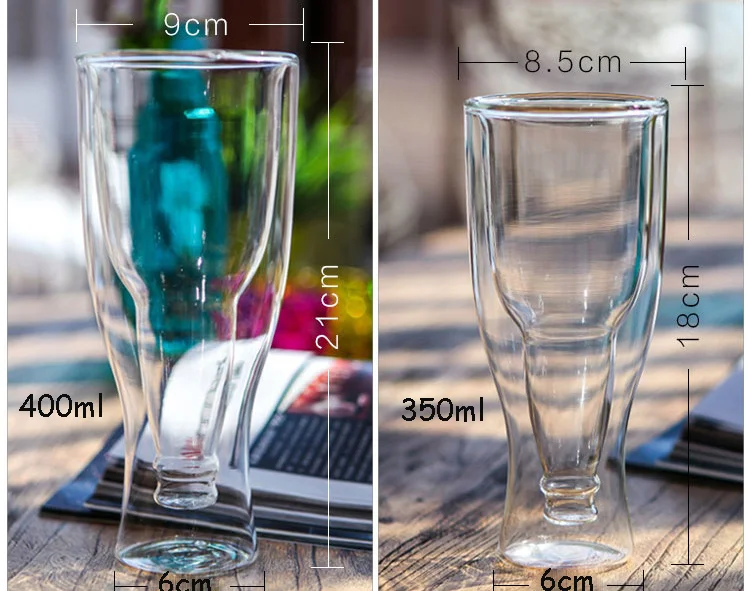 Hot sale Different Size Upside Down Beer Bottle Shape Double Wall Glass Cup for Beer Water Wine Cocktail Vodka