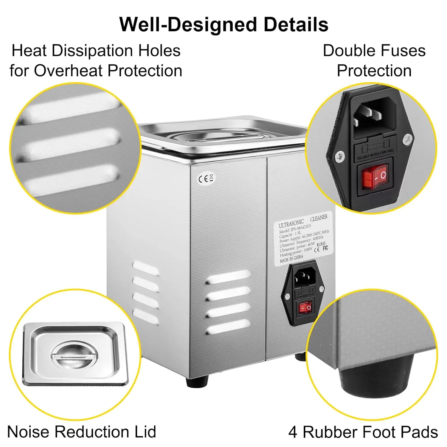 OGMIE Portable 2L 60W 40Khz Household Ultrasonic Cleaner Jewelry for Cleaning Jewelry Glasses Dentures Razors Small Parts etc