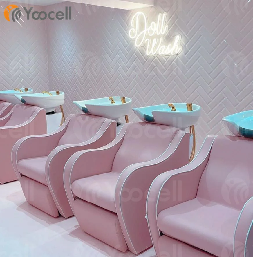 Yoocell Pink with white Shampoo Barber Backwash Chair Salon&Spa ceramic Bowl Sink Unit Station Beauty Spa Salon Equipment