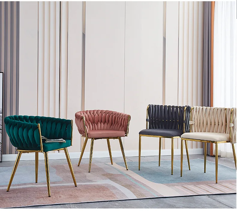 Wholesale Modern Nordic Luxury Metal Gold Fabric Velvet Dinning Room Home Furniture Restaurant Dining Chairs with metal legs