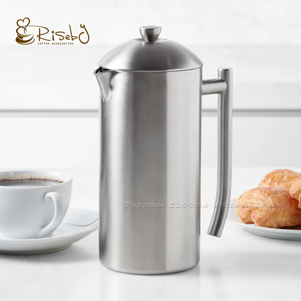 Double Wall 600ml Italy Coffee Maker Pot Manual Coffee Press Stainless Steel Espresso Tea Filter Kettle Coffee French Press